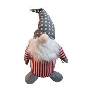 Adorable Gnome Plush Shelf Sitter Red White Stripe Hat Polka Dot Christmas Decor